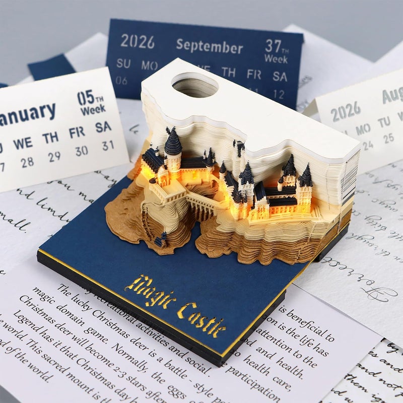 MACTANO 3D Art Calendar Memo Pad 2026, Creative Time Piece Calendar Magic Castle Rip Away Paper Carving Sticky DIY Note - Image 5